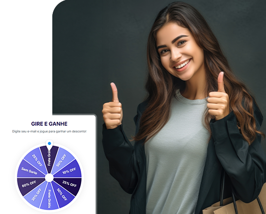 mulher experimentando uma blusa, junto com uma imagem mostrando o produto no aplicativo