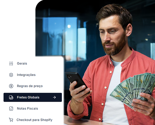 homem feliz ao receber notificações de vendas concluídas