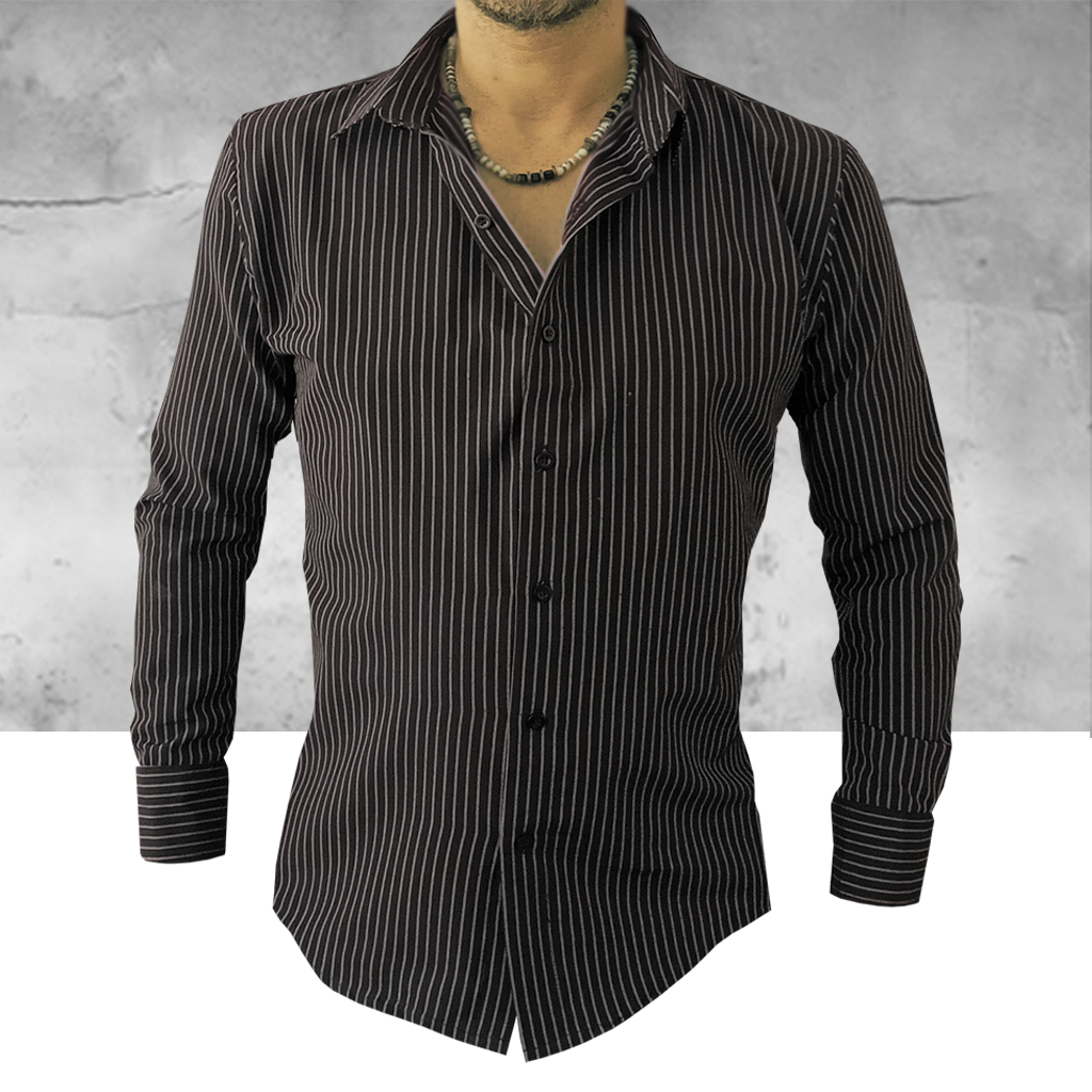 BodyMaker, Camisa, Negra, Rayas, Grises