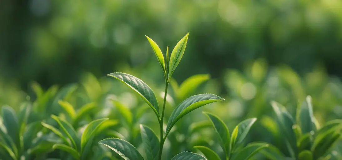 Brotes frescos de planta de té en cultivo natural – Ingredientes de origen consciente de Mate & Tea